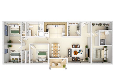Floor plan for 4 beds, 2 baths, 1406 sqft